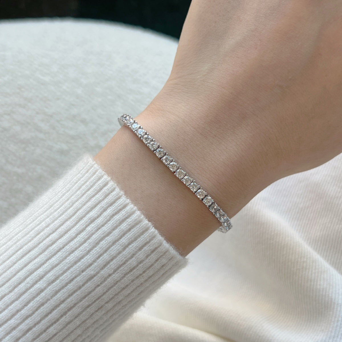 [AuraEcho]Dainty Charming Round Cut Tennis Bracelet