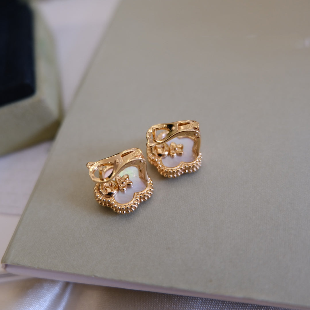 [AuraEcho]LUCKY PINK GOLD WHITE MOP EARRINGS