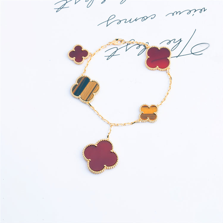[AuraEcho]CLOVER BRACELET 5 MOTIFS CARNELIAN TIGER EYE