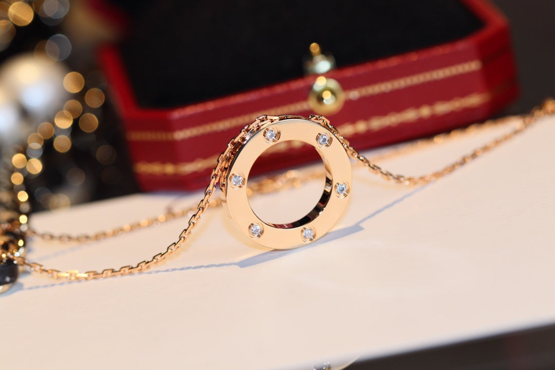 [AuraEcho]LOVE NECKLACE 16MM 6 DIAMONDS PINK GOLD
