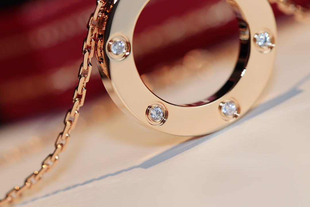 [AuraEcho]LOVE NECKLACE 16MM 6 DIAMONDS PINK GOLD