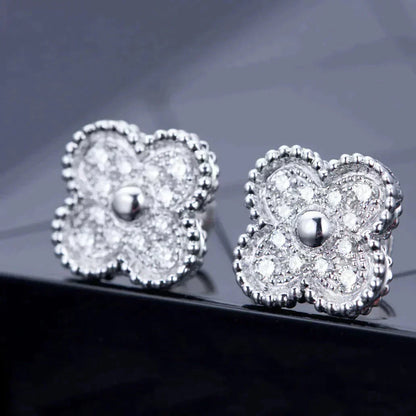 [AuraEcho]CLOVER 1 MOTIFS DIAMOND STUD EARRINGS SILVER