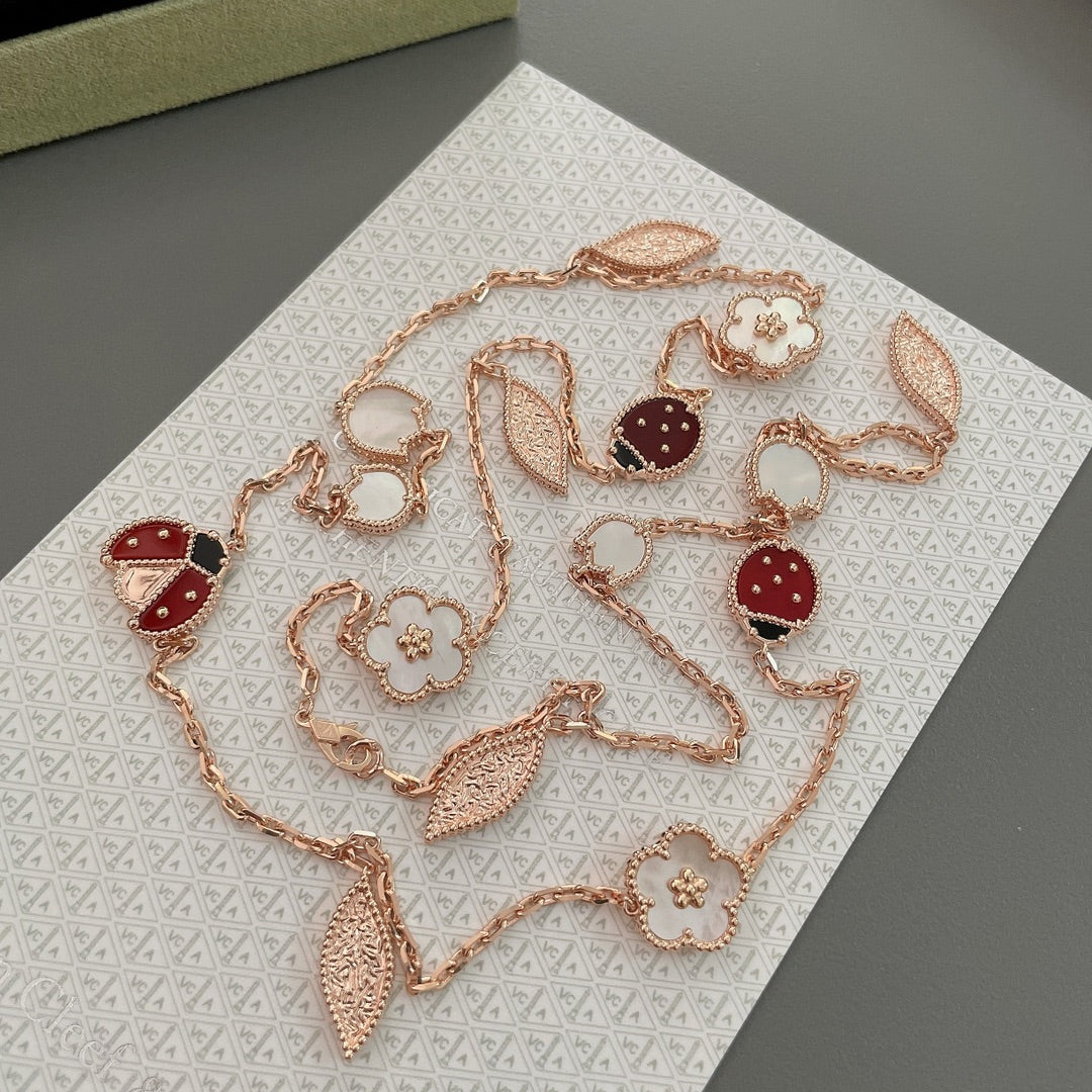 [AuraEcho]LUCKY SPRING 15 MOTIFS ROSE GOLD NECKLACE