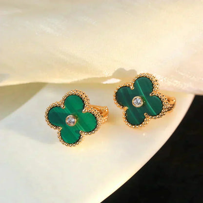 [AuraEcho]CLOVER MEDIUM 1 MOTIFS MALACHITE DIAMOND EARRINGS