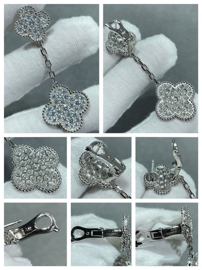 [AuraEcho]CLOVER 2 MOTIFS DIAMOND PAVED SILVER EARRINGS