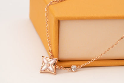 [AuraEcho]STAR PINK MOP 1 DIAMOND PINK GOLD NECKLACE