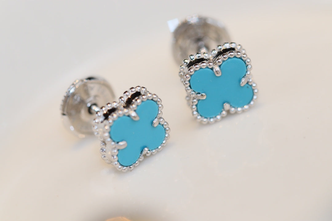 [AuraEcho]CLOVER MINI TURQUOISE SILVER STUD EARRINGS