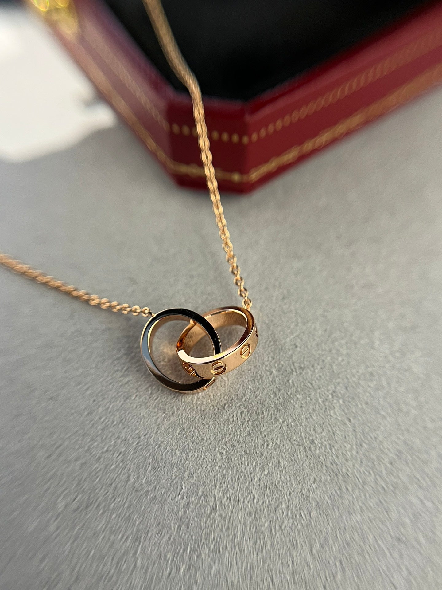 [AuraEcho]LOVE NECKLACE DOUBLE RING PINK GOLD