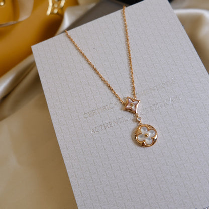 [AuraEcho]STAR AND SUN WHITE MOP 2 MOTIF PINK GOLD NECKLACE