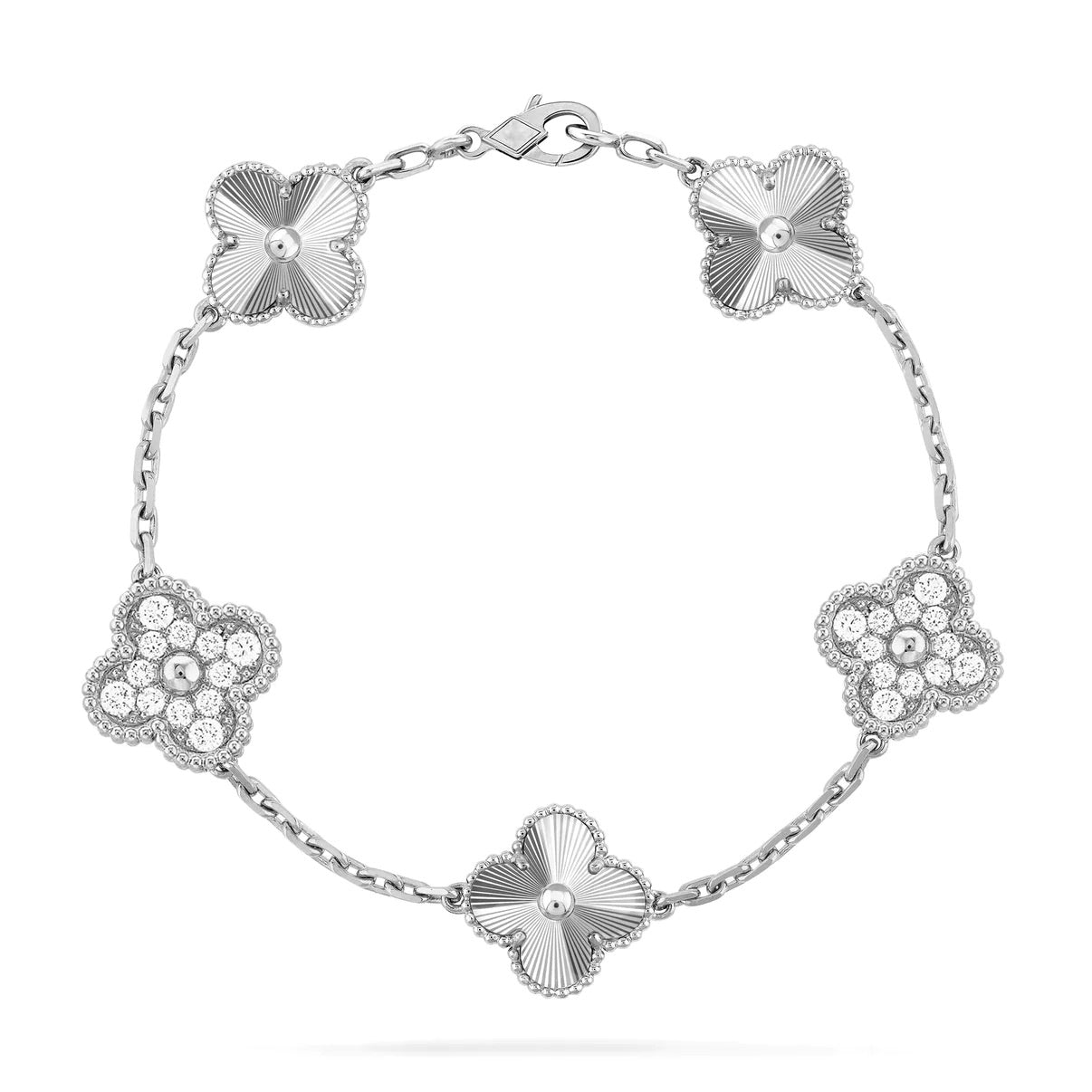 [AuraEcho]CLOVER 5 MOTIF SILVER DIAMOND BRACELET