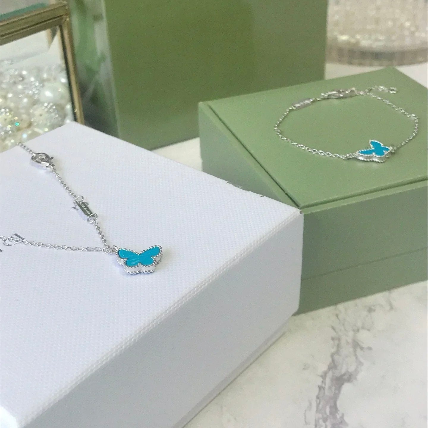 [AuraEcho]BUTTERFLY TURQUOISE BUTTERFLY BRACELET SILVER