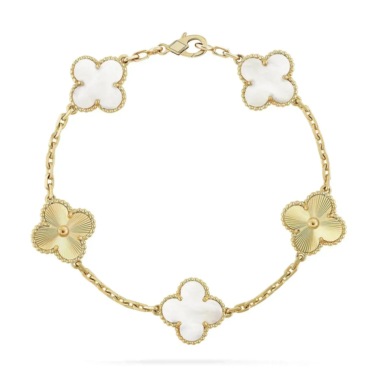 [AuraEcho]CLOVER BRACELET 5 MOTIF WHITE MOP PINK GOLD
