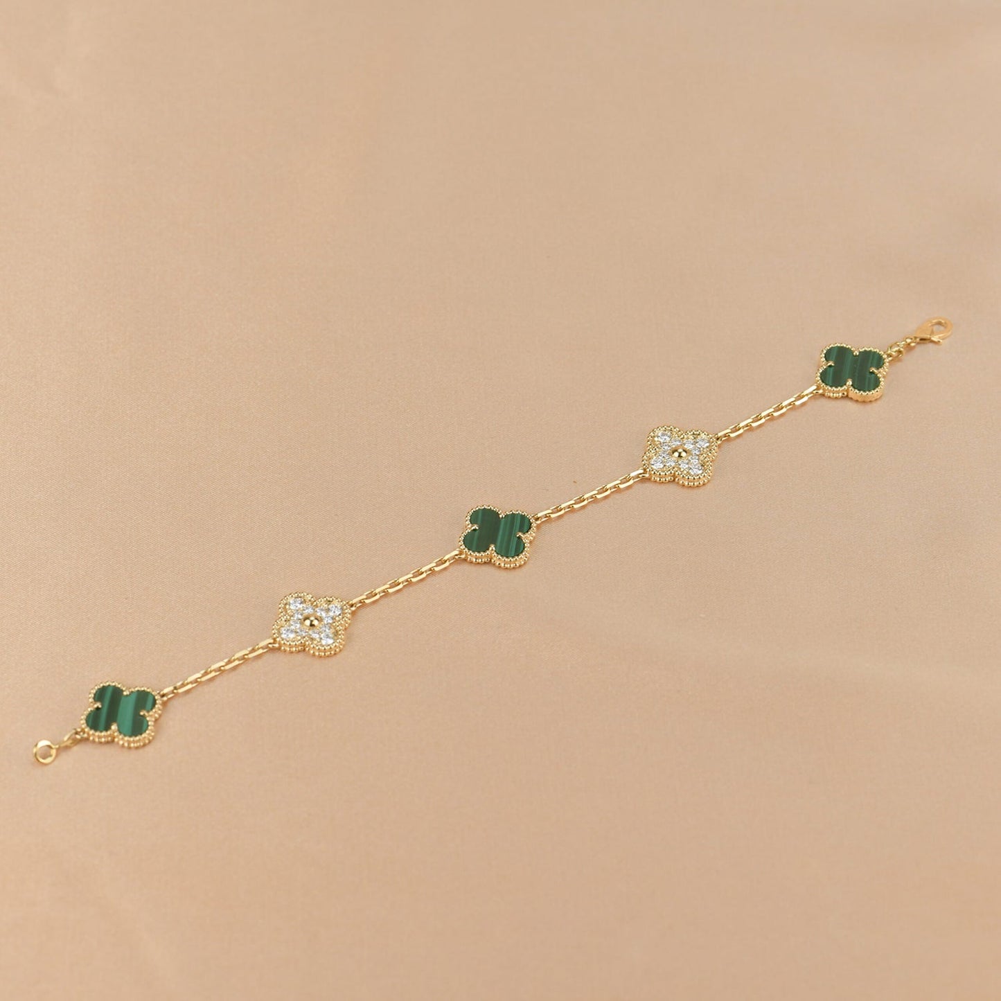 [AuraEcho]CLOVER  5 MOTIF MALACHITE DIAMOND BRACELET