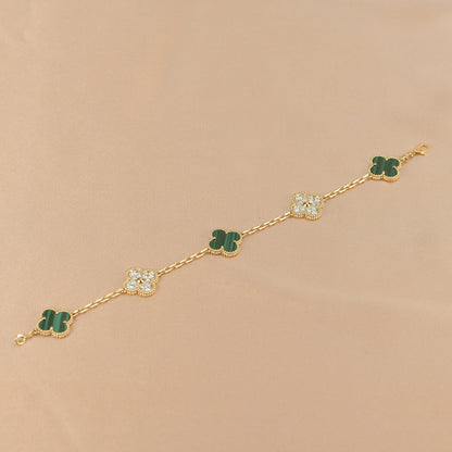 [AuraEcho]CLOVER  5 MOTIF MALACHITE DIAMOND BRACELET
