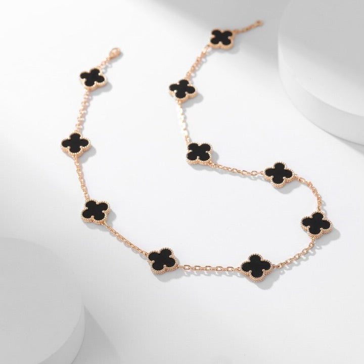 [AuraEcho]CLOVER 10 MOTIFS ONYX NECKLACE