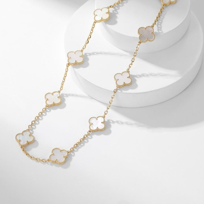 [AuraEcho]CLOVER 10 MOTIFS WHITE MOTHER OF PEARL NECKLACE