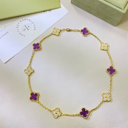 [AuraEcho]CLOVER 10 MOTIFS  PURPLE VIOLET DIAMOND NECKLACE