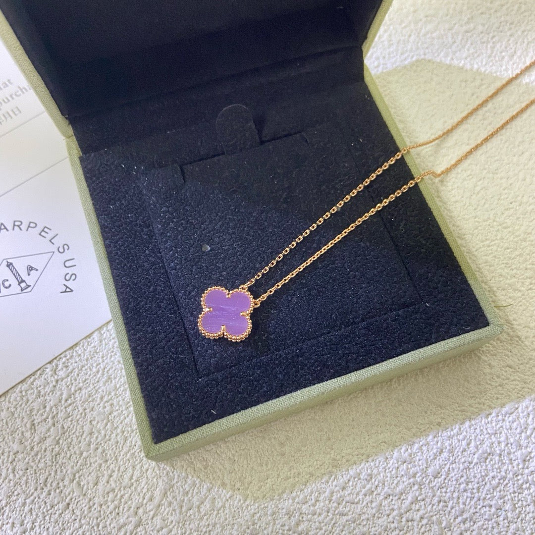 [AuraEcho]CLOVER 15MM  PURPLE VIOLET NECKLACE