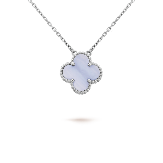 [AuraEcho]CLOVER 15MM BLUE CHALCEDONY NECKLACE SILVER