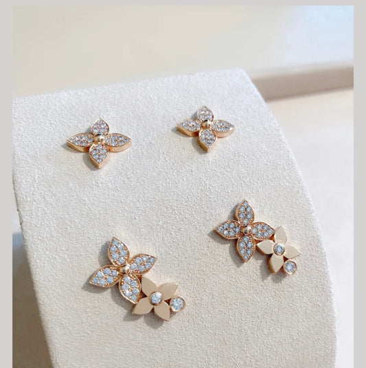 [AuraEcho]STAR BLOSSOM STUD EARRINGS PINK GOLD DIAMONDS