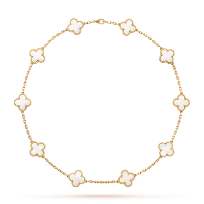 [AuraEcho]CLOVER 10 MOTIFS WHITE MOTHER OF PEARL NECKLACE