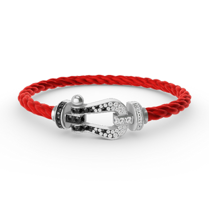 [AuraEcho]FORCE LARGE HORSESHOE BLACK WHITE DIAMOND BRACELET SILVER