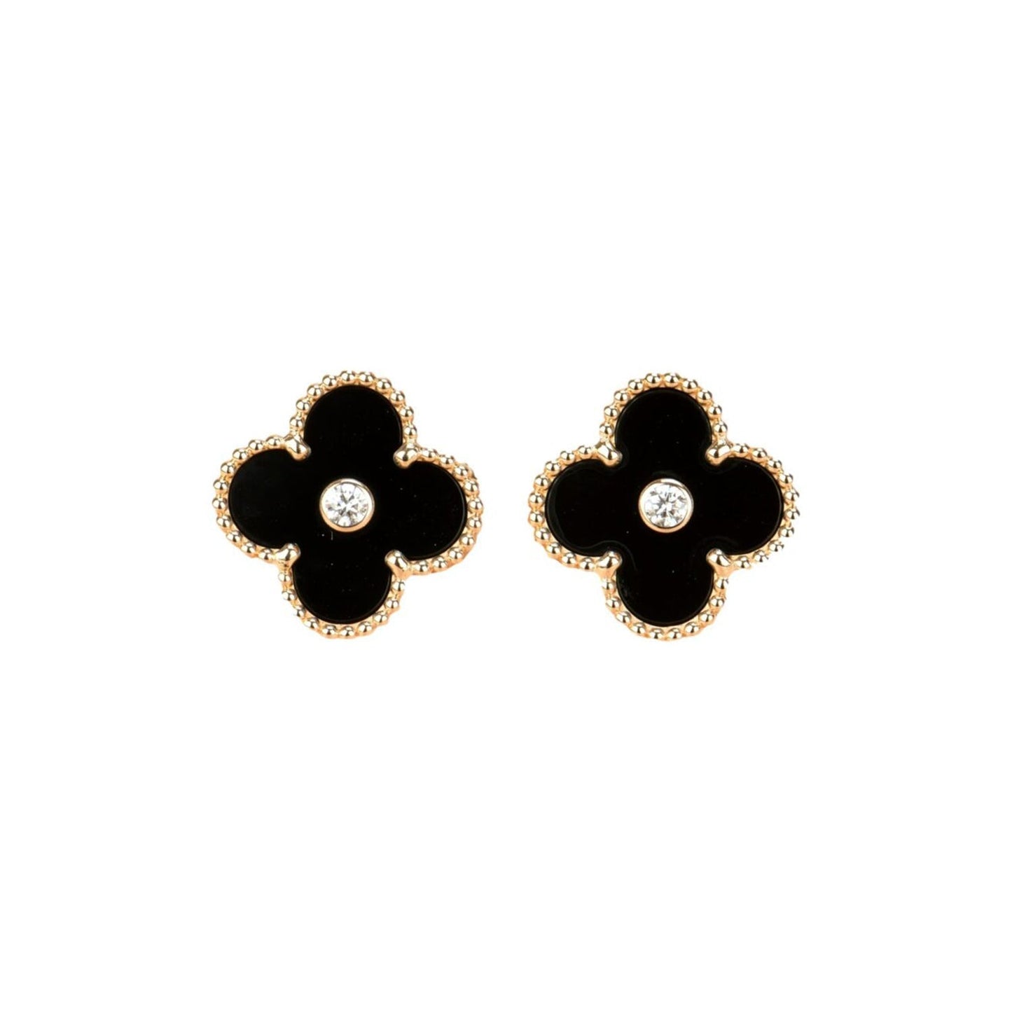 [AuraEcho]CLOVER MEDIUM 1 MOTIFS ONYX DIAMOND EARRINGS