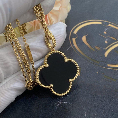 [AuraEcho]CLOVER 25MM GOLD ONYX BIG CLOVER NECKLACE